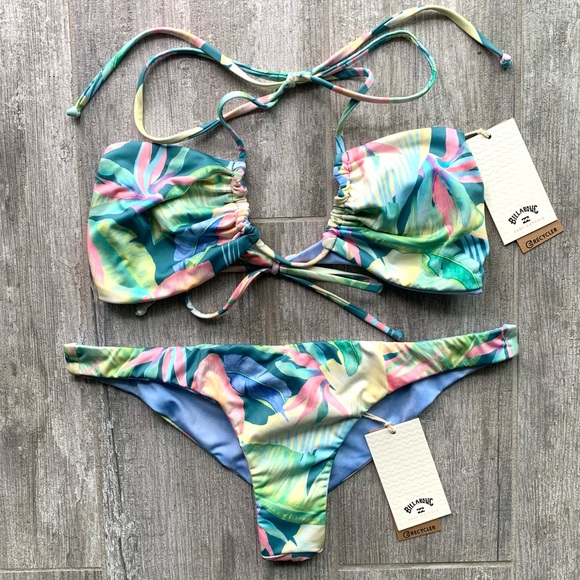 π₯π₯BILLABONG - RIDES AND TIDES REVERSIBLE BANDEAU TANGA BIKINI SETπ₯π₯ - Picture 6 of 10